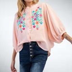 easel Size S  Los Angeles Embroidered Cotton Gauze Shirt Top in Blush Photo 1