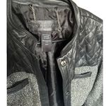 Jaclyn Smith  black &white Tweed quilted Leather button up moto jacket size small Photo 5