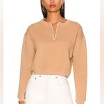 MONROW Tan Cropped Crewneck Sweatshirt Pullover Half Zip Boxy Casual Size XL New Photo 0