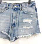 ZARA  Blue Cotton Light Wash Distressed Denim Shorts Photo 6