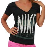 Nike Vacant Short Sleeve Deep V-Neck Slim Fit Black Logo Tee T-Shirt Top S Small Photo 0