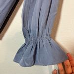 Ruffled Neck Silk Long Sleeve Steel Blue Blouse Size Large Balloon Sleeves NWT Photo 4
