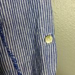 John Mark  Button Up Linen Top Women's 1X Blue White Stripe Roll‎ Tab Fringe Photo 8