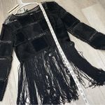Topshop Patchwork Fringe Top NWT velvet crochet long sleeve crop womens Black (small) Photo 5