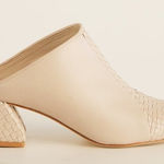The Odells Leather Lola Mule Chunky Heel Woven Natural Nude Cream Sz 37 US 6.5 Photo 0