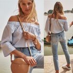 Madewell Clean Off-the-Shoulder Swing Top Shirt in Blue & White Stripe Size XXS Photo 1