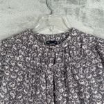 Gap  Blouse Women Puff Sleeve Floral Print Popover Top Gray Neutral Casual Size S Photo 3