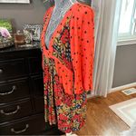 Free People Tallula Poppy Orange Deep-V Mixed Floral Boho Dress Size S Photo 4