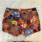 Loft  Womens Floral Bird Shorts Multi Mid Rise Cotton Blend Brick-red Blue 18 Photo 3