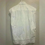 Sandro Eyelet Trim Tie Front Cotton White Blouse In Ecru Photo 2
