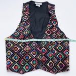 Vintage 80s 90s Try One Rainbow Embroidered Vest Diamond Print Size Medium Funky Black Photo 7