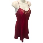 Victoria's Secret VTG Victoria’s Secret 100% Red Silk Slip Dress Sz L Gold Floral Embroidery Photo 1