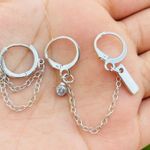 2 Pieces Silver Tone Chained Earrings Set Photo 1