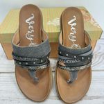 Very G NEW Rose 2 Gray Canvas Thong Flats Mixed Faux Leather Straps Beach Summer Photo 3