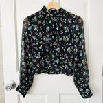 ZARA  Black Floral Sheer Blouse Metallic Cropped Size M Photo 1
