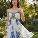 Terani Couture Terani Cocktail Dress SZ 2 100% Silk Beaded Short Sheer Lined Flowy Y2K Fairy Photo 0