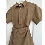 Moon River  Cutout Cotton & Linen Mini Shirt Dress Mocha Tan XS Photo 5