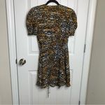 Saloni puff sleeves lea silk ink tiger mini wrap‎ dress size 4 mob wife Yellow Photo 4