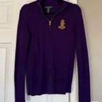 Ralph Lauren  Vintage Womens Full Zip Sweater Logo Patch Purple Preppy Photo 1