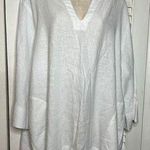 Lands' End  white linen blend tunic top XXL Pockets hem slits 3/4 sleeves w cuffs Photo 0