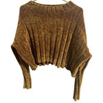 Free People Wild Flower Sweater Women S/M Golden Ribbed Cropped Long Sleeve Flaw Photo 0