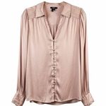 Paige  Pink Smocked Shoulder Button Front Blouse Shirt Top Long Sleeve Size S Photo 0