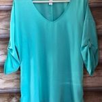 Old Navy  minty sea green roll tab sleeve flowy blouse size medium Photo 8