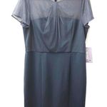 JS Collections Slate Blue Short Sleeve Illusion Cocktail Dress 16 NWT Photo 0