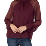 Joie NWT  Burgundy Wine Long Sleeve Sheer Smocked Blouse Photo 0