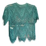 Bishop and Young NWT  Teal Lace Short Sleeve Top Size Medium Photo 2