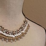 Loft Signed Gold Tone Beaded White Costume Necklace Adjustable Length Ann Taylor Photo 5