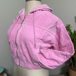 Forever 21  Light Pink Cropped Corduroy Drawstring Hood Bomber Jacket - Medium Photo 1