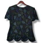 Papell Boutique Vtg  Evening Black Beaded Silk Floral Top Blouse Cocktail Evening Photo 1