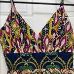 Aryeh  100% Cotton Vibrant Patterned Boho Beaded Babydoll Tank Top - Size Small Photo 2