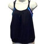 New Women’s Aqua Tech Blouson Tankini Top Blue Tie Dye Black Medium NWT Photo 0
