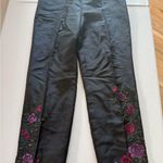 Ann Taylor Vintage Silk Pants Womens Black Embroidered Beaded Flowers Lined 8 Photo 0