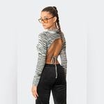 Edikted NWOT Medina Knit Open Back Cropped Sweater in Grey/White Size L Photo 1