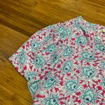 Loft  Womens Floral Print V Neck Short Sleeve Blouse Top Size XL Pink Blue Button Photo 1
