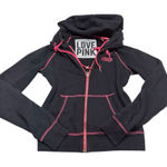 PINK - Victoria's Secret PINK Y2K Pink & Black Contrast Color Block Zip Up Hoodie Limited Edition Photo 0