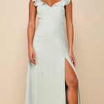 Lulus NWT  Sweetest Entrance Sage Green Ruffled Tie-Back Maxi Dress Wedding Sz S Photo 1