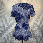 Tularosa Romper V-neck Short Sleeve Blue Bandana Print Ruffle Size Small Photo 5