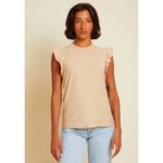 Nation Ltd Paulette Tank Women's Size Medium Pima Cotton Tan Crew Neck Ruffle Photo 1