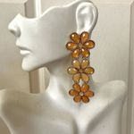 Gold tone orange yellow flower drop post earrings Photo 0