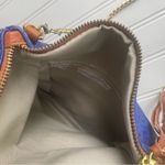 Handmade Italian Italy Leather Crossbody Purse Boho Fringe Embossed Floral Blue Gold NWOT Photo 8