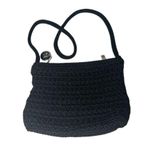 The Sak Black Crochet Knit Shoulder Bag with Silver Charm Casual Everyday Handbag Photo 2