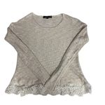 Almost Famous Women's Long Sleeve Knit Top Sweater Lace Lacy Bottom Cream Size M Photo 5