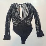 superdown  Dila Sheer Striped Bodysuit in Black Medium Photo 10