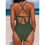 Cupshe  Women's One Piece Swimsuit Bathing Suit Scoop Neck Back Tie Shell Stitch Photo 2