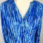 Coral Bay  blue pleated jacquard print cold shoulder top size large Photo 1