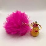 Holiday Pom Keychain | Hot Pink | Plastic Ducky with Santa Hat Charm Handmade Photo 2